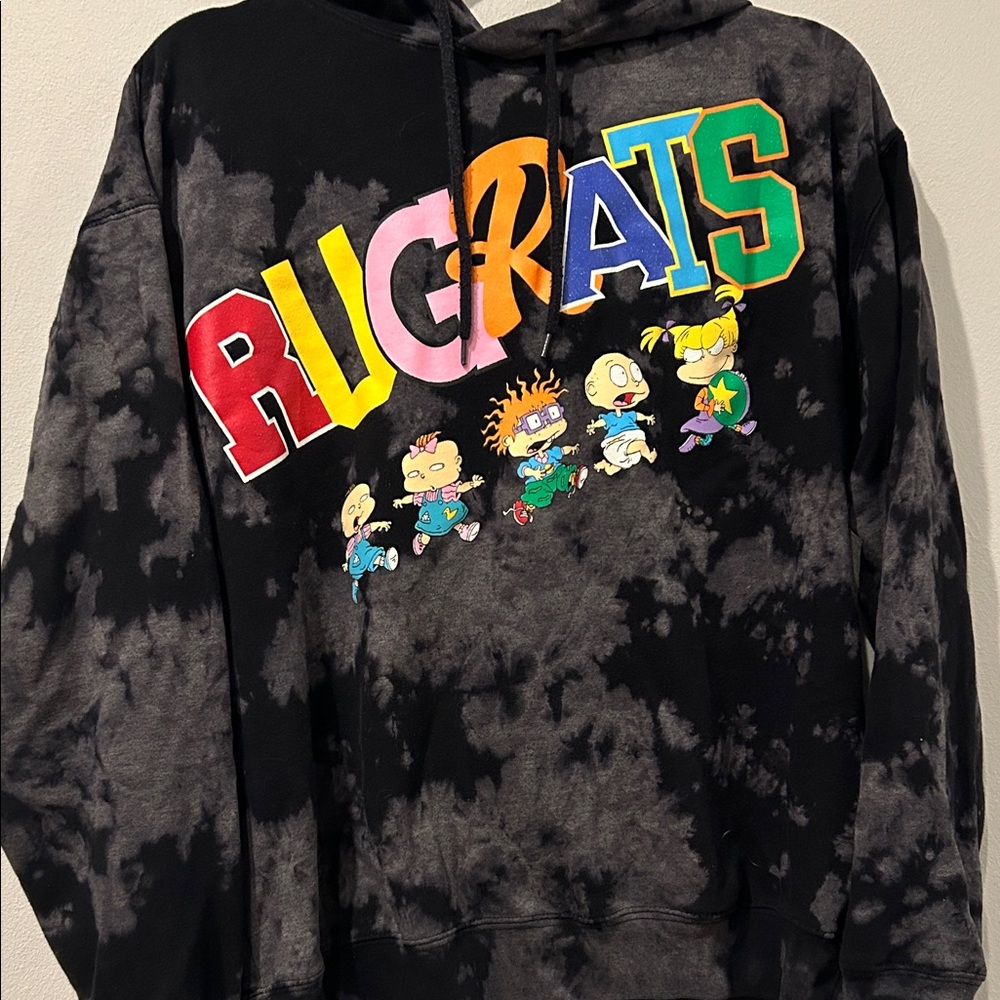 Nickelodeon Rugrats Tie-Dye Hoodie 🍼 Black & Gray – Women’s Small